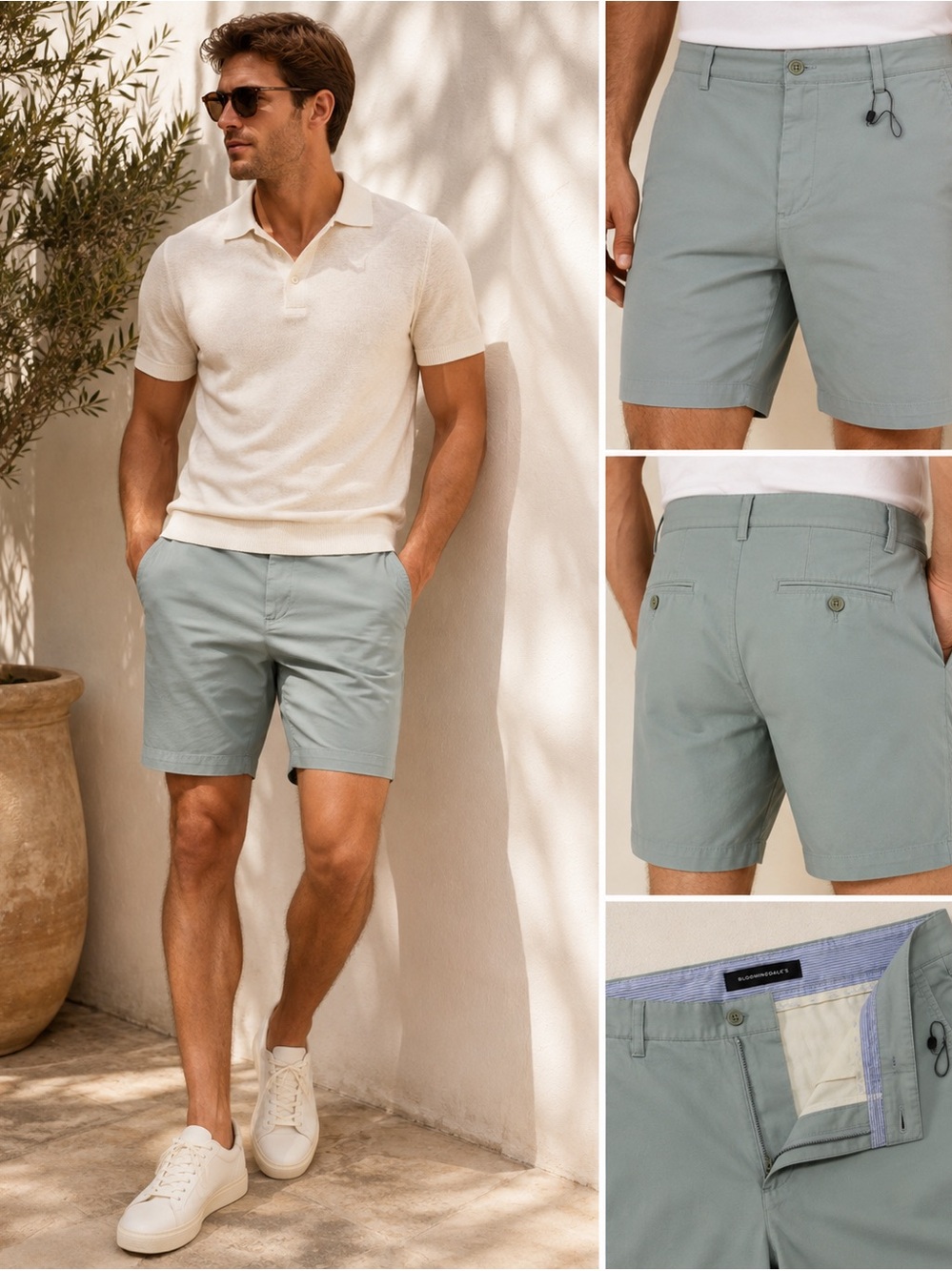 Bloomingdale's Flat Front Shorts in Light Green color